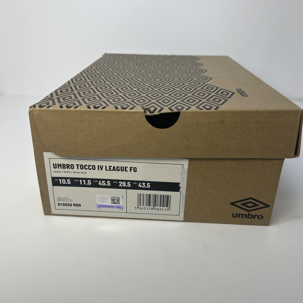 Umbro Tocco 4 League FG Soccer Cleats Men's Size 11.5‎ Black/White/Blue NIB - Picture 10 of 10